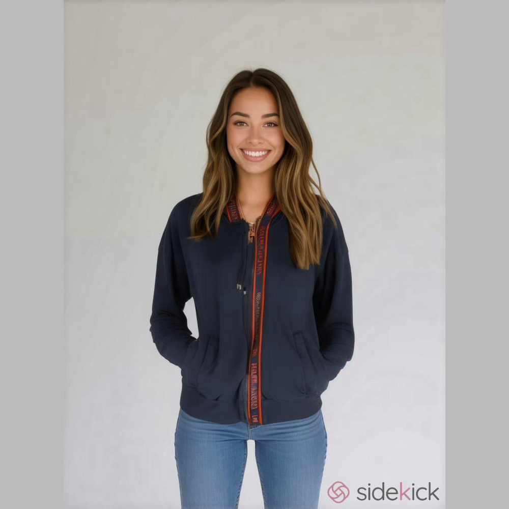 LRL Ralph Lauren Black Label Women's Large Navy Blue Logo Trim Full Zip Hoodie